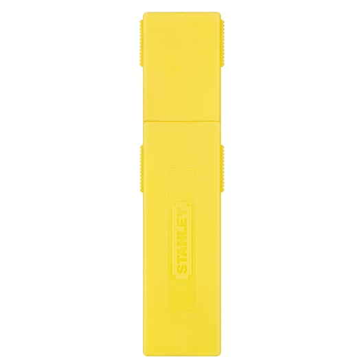 Photo of STANLEY 0-11-325 yellow blade dispenser, front view on white background.