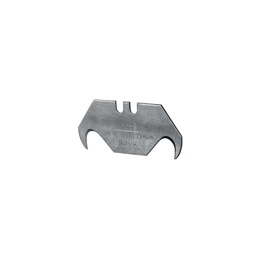 STANLEY 0-11-983 hook utility blade, silver, angled view on white background.