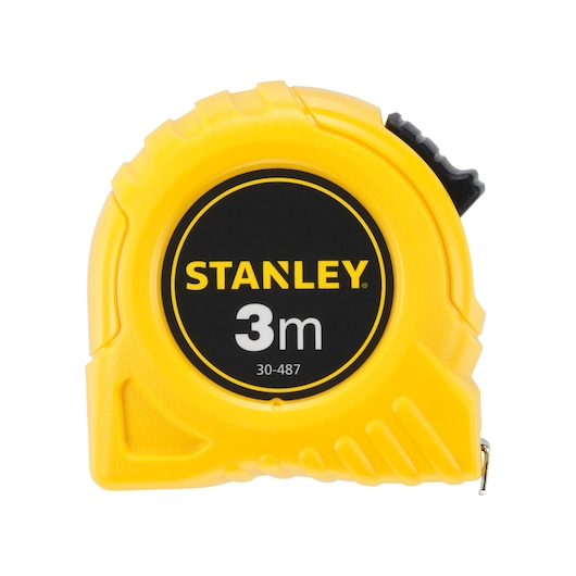 STANLEY 0-30-487 tape measure, 3m length, yellow casing, front angle on white background.
