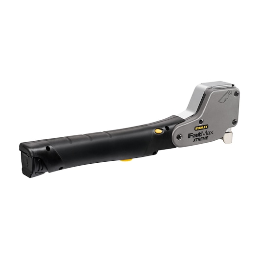 STANLEY 0-PHT350 FatMax Xtreme staple gun, side angle, black and silver, ergonomic handle.