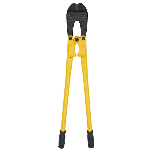STANLEY 1-17-754 bolt cutter with yellow handles, black cutting head, angled front view on white background.