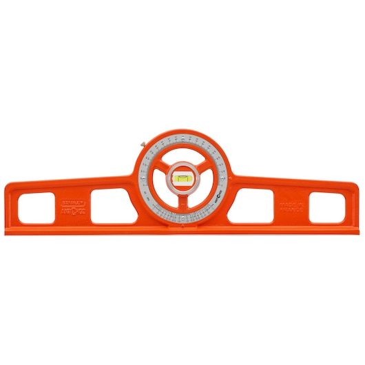 STANLEY 1-42-262 orange adjustable clinometer level, front view on white background.
