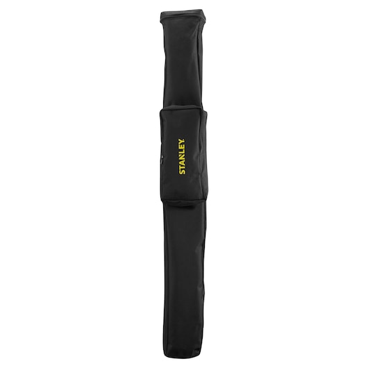 STANLEY 1-77-221 photography tripod bag, black with yellow logo, front view on white background.