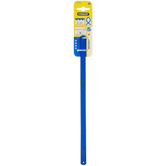 STANLEY 2-15-558 blue hacksaw blades pack, product photo on white background.