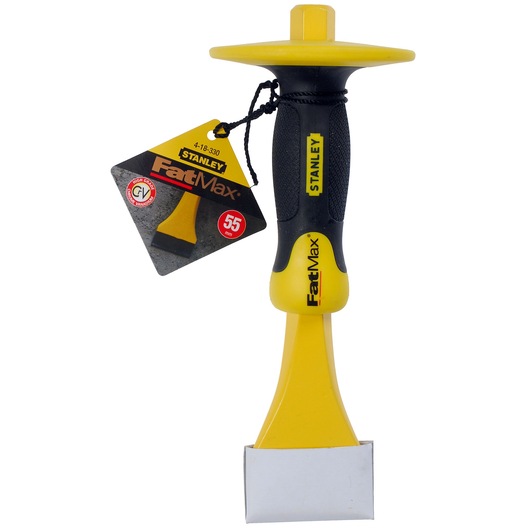 STANLEY 4-18-330 chisel with yellow and black handle, FatMax label, front angle on white background.