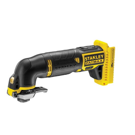 STANLEY FMC710B oscillating multi-tool, black and yellow, side view on white background.