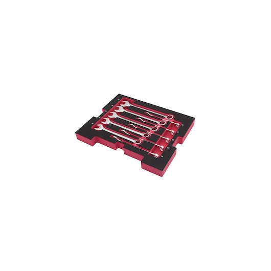 STANLEY FMHT0-74298 wrench set in red and black foam tray, angled top-down view.