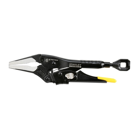 Stanley FatMax black locking pliers with serrated jaws and yellow handle, model FMHT0-75438.