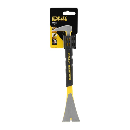 STANLEY FMHT1-55009 FatMax multi-function pry bar with black and yellow handle, front-facing on white background.