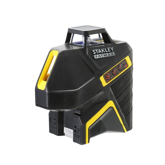 STANLEY FMHT1-77416 laser level, black and yellow, front angle on white background.