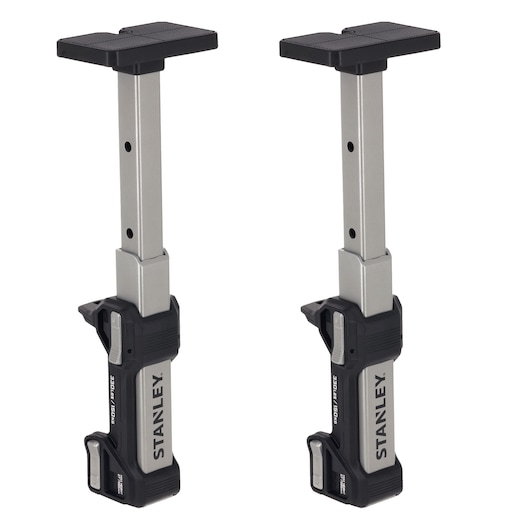 STANLEY FMHT83556 photography of two adjustable silver and black support props, product shot on white background.