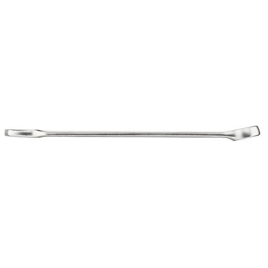 STANLEY FMMT13035-0 flat silver pry bar, photography, top view on white background.
