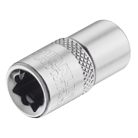 STANLEY FMMT17192-0 chrome socket bit, textured grip, close-up angled on white background.