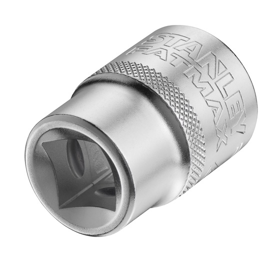 STANLEY FMMT17239-0 chrome socket, close-up at angle on white background, engraved with logo and textured grip.
