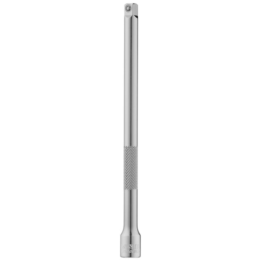 STANLEY FMMT25126-0 chrome socket extension bar, knurled grip, straight angle, on white background.
