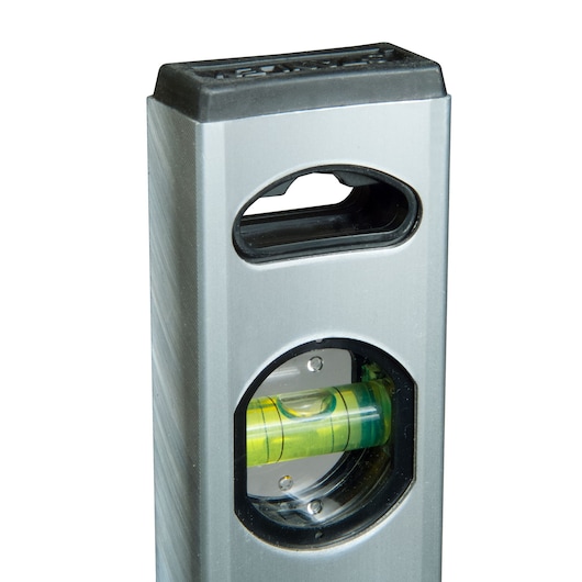 STANLEY STHT1-43111 spirit level with handle, photography of close-up angle on white background.