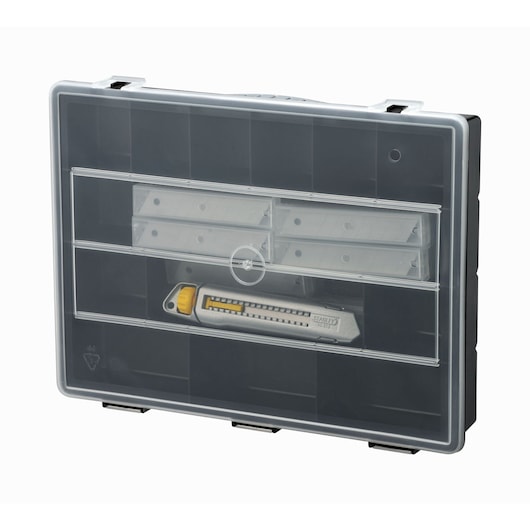 STANLEY STHT10019-9 utility knife set in transparent plastic case, front view photo.