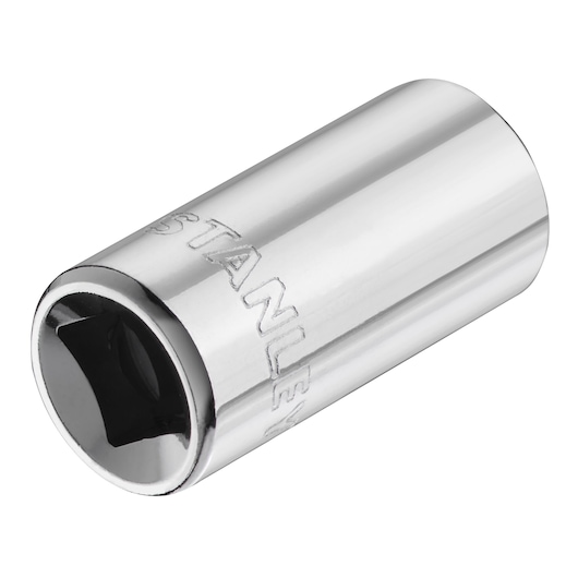 STANLEY STMT86105-0 chrome socket photography, angled on white background.