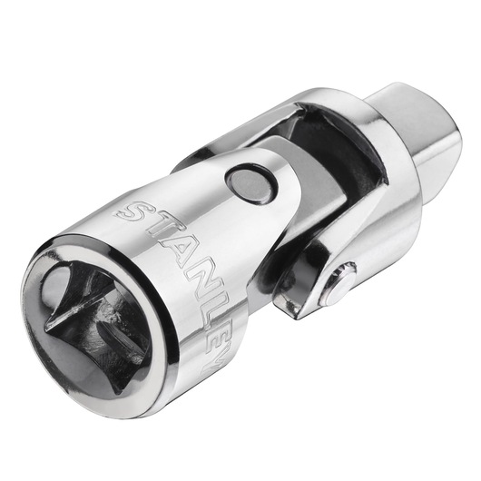 STANLEY STMT86211-0 chrome universal joint socket accessory, close-up on white background.