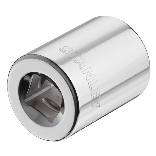 STANLEY STMT86523-0 chrome socket, angled view, shiny finish, photography for hand tool accessories.