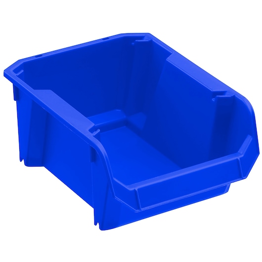 STANLEY STST82737-1 blue plastic storage bin, front angle on white background.