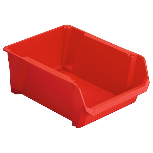 STANLEY STST82745-1 red plastic storage bin, angled front view, photography category.
